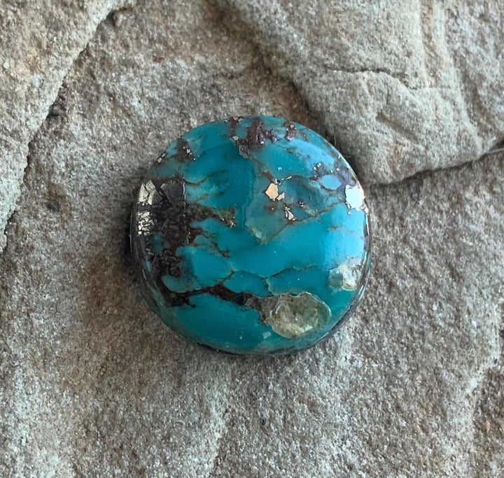 Natural Kingman Turquoise Small Round Cabochon with Silver Pyrite