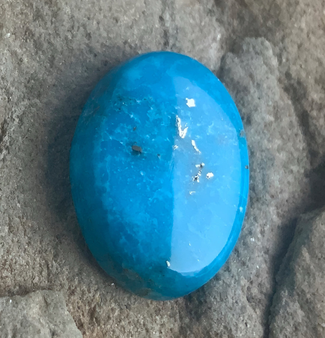 Beautiful Blue Persian Turquoise Oval With Silver Pyrite