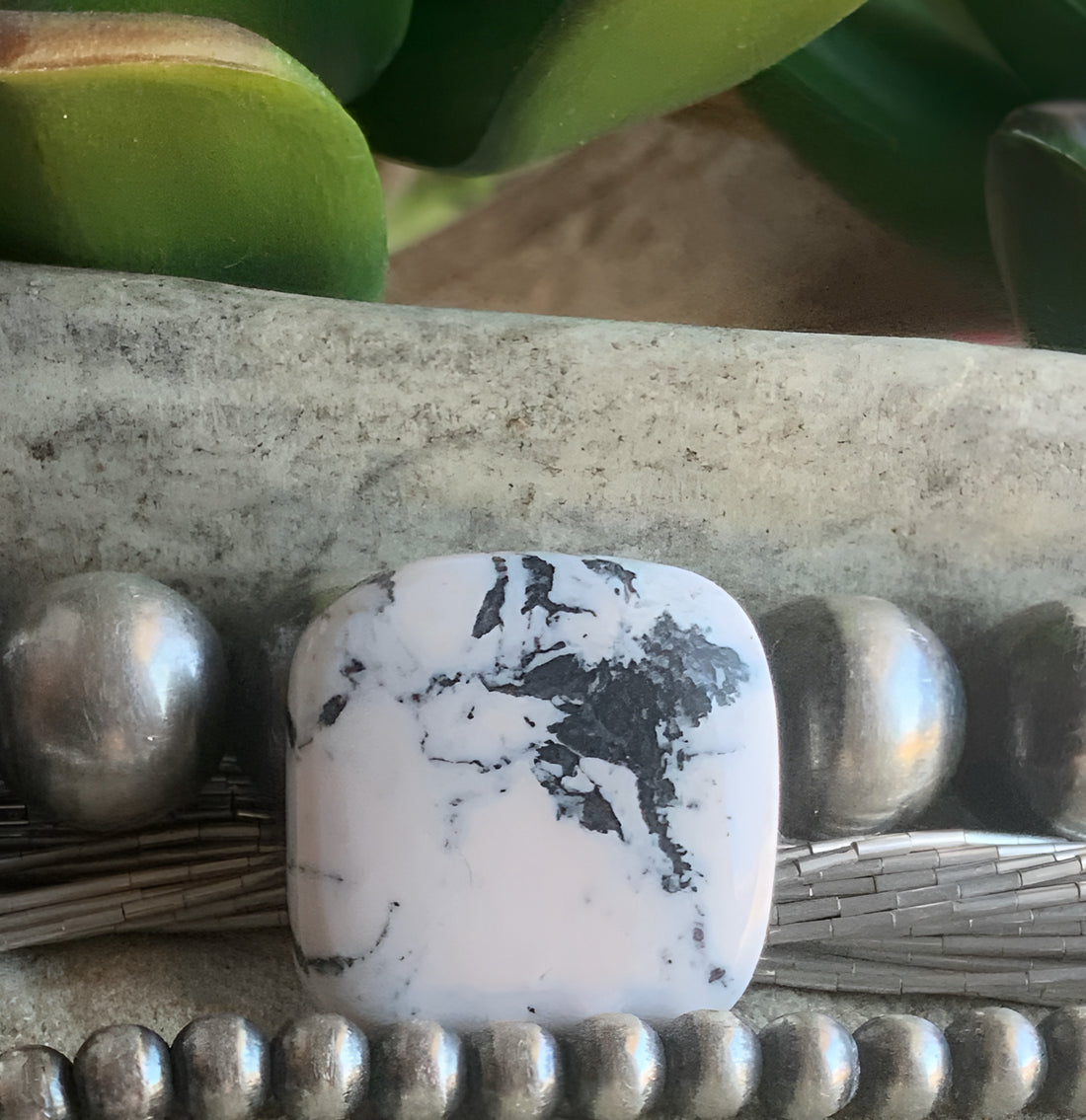Natural White Buffalo Square Cabochon