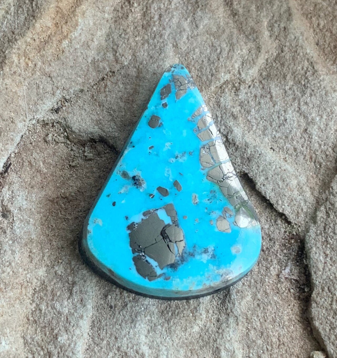 Beautiful Ithaca Peak Turquoise Blue High Grade Triangle Cabochon With Pyrite #114