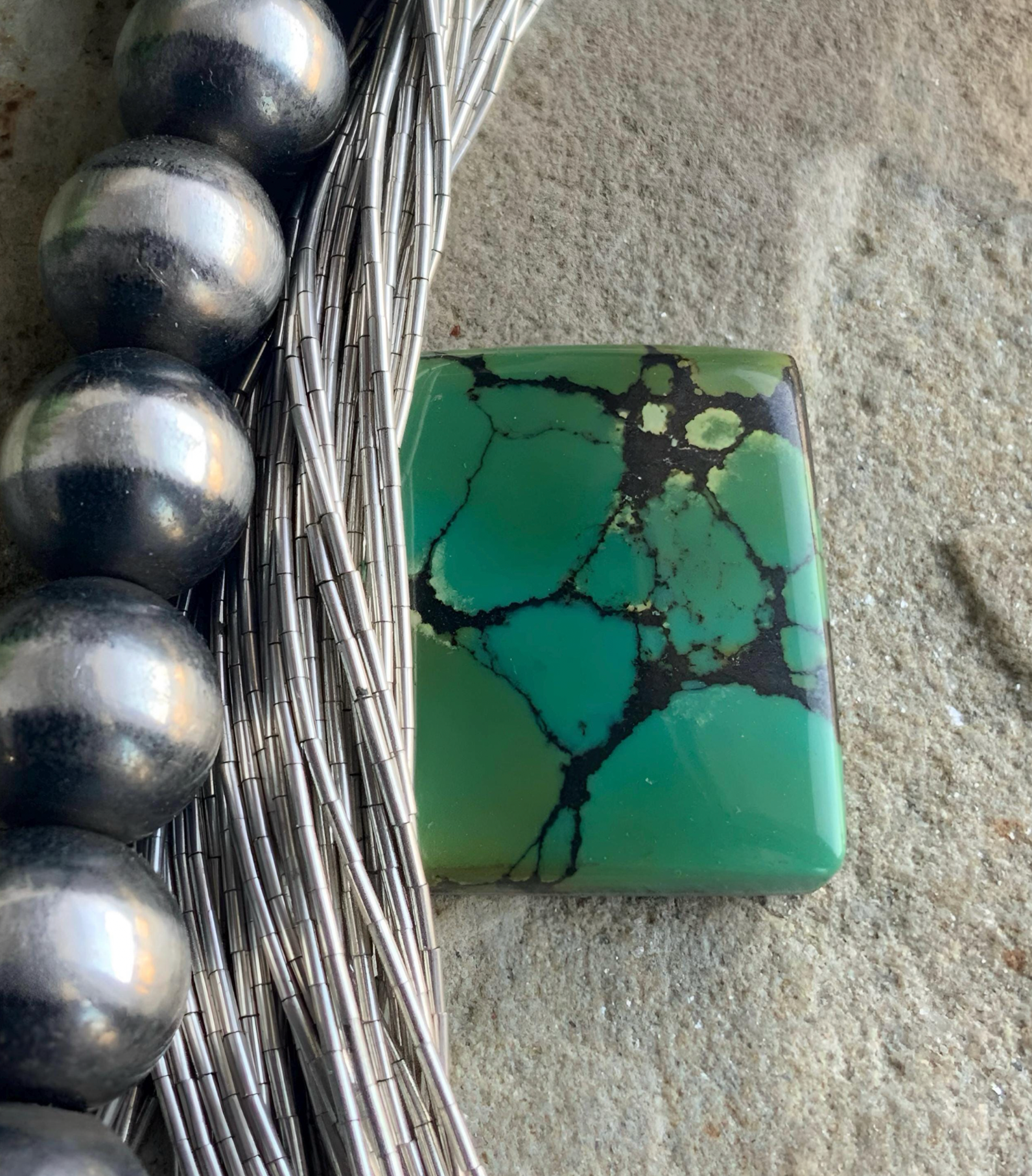 Bamboo Mountain Turquoise Green Rectangle Cabochon