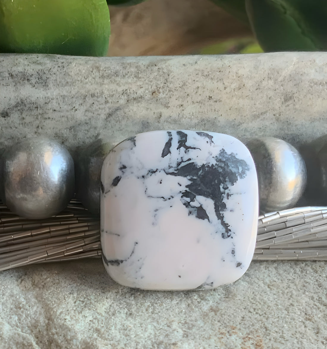Natural White Buffalo Square Cabochon