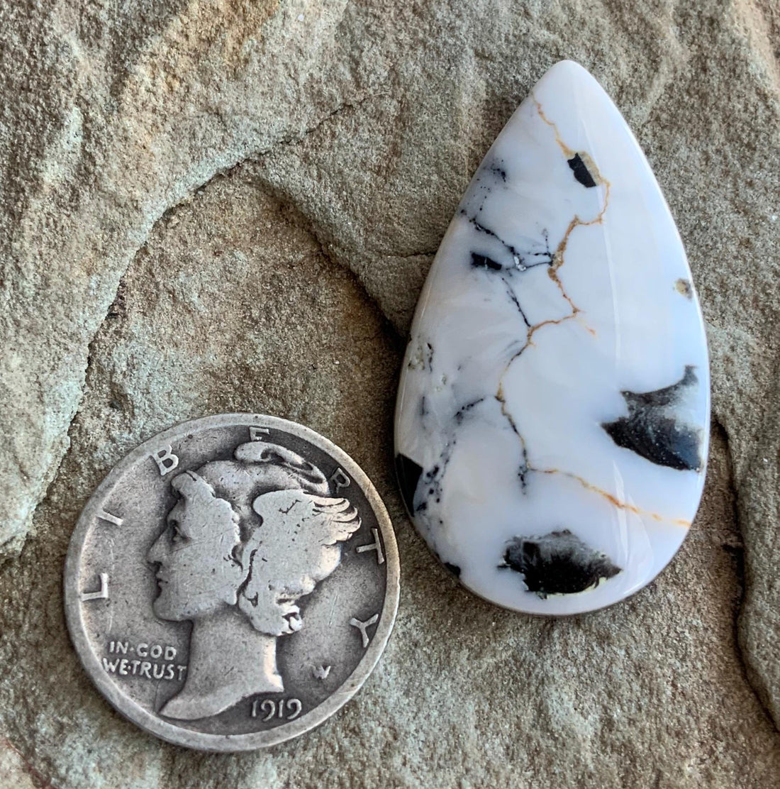 Beautiful Natural White Buffalo Large Teardrop Cabochon
