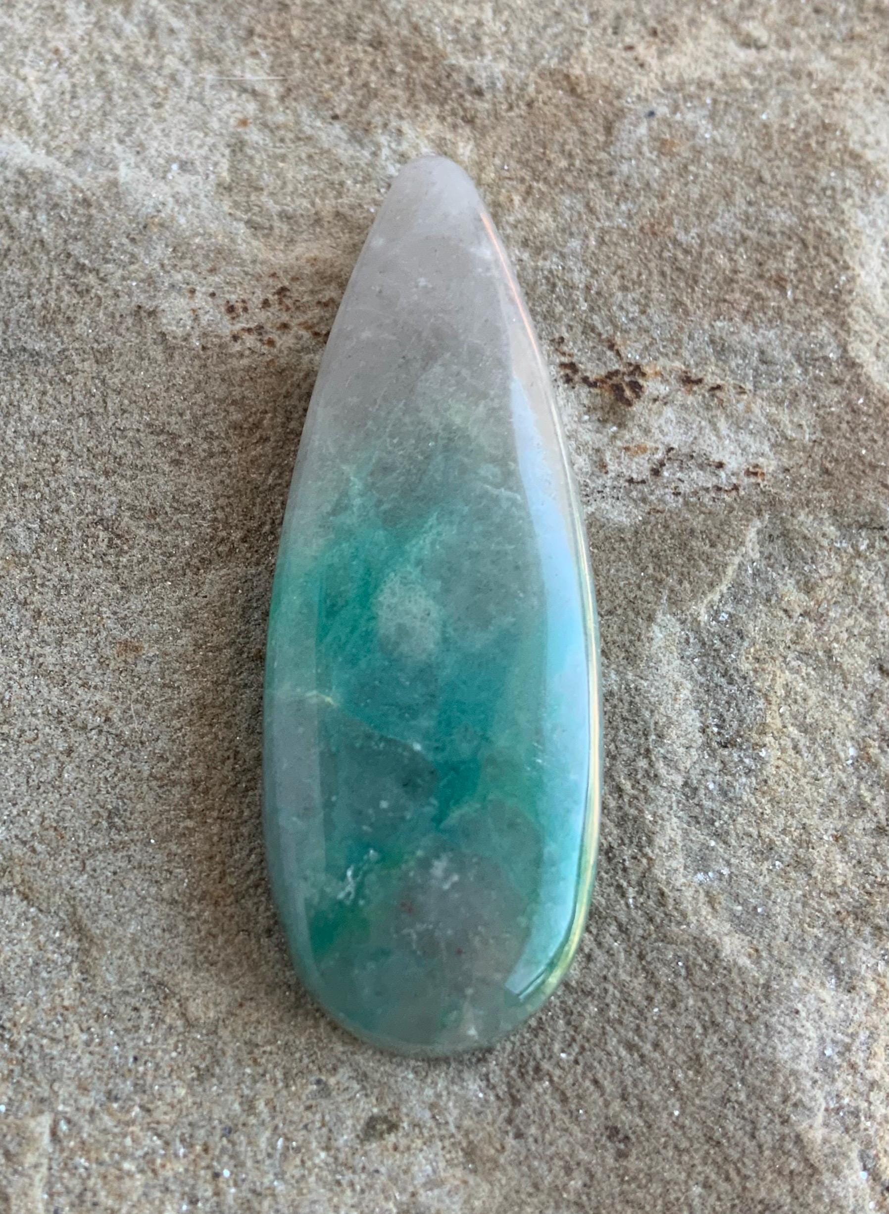Gorgeous Chrysocolla In Quartz Elongated Teardrop Cabochon