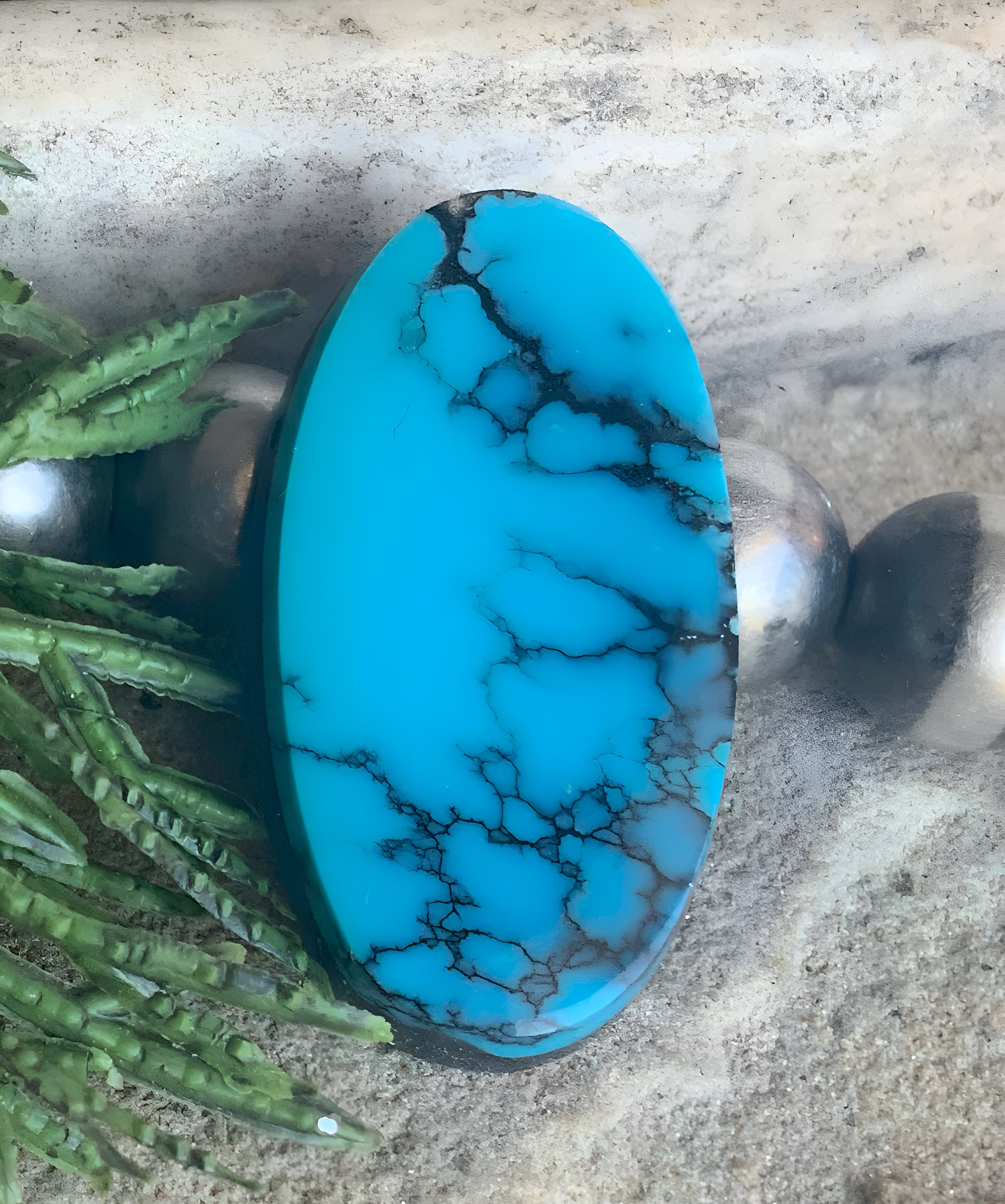 Cloud Mountain Turquoise High Grade Long Oval Cabochon
