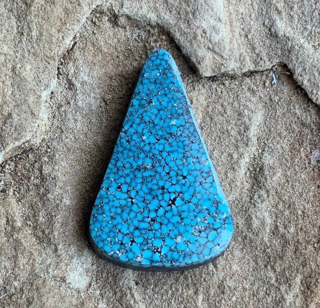 High Grade Black Web Kingman Turquoise Triangular Cabochon