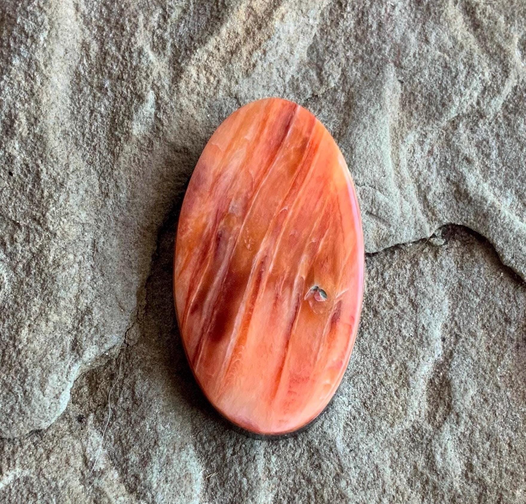 Beautiful Orange Spiny Oyster Long Oval Cabochon