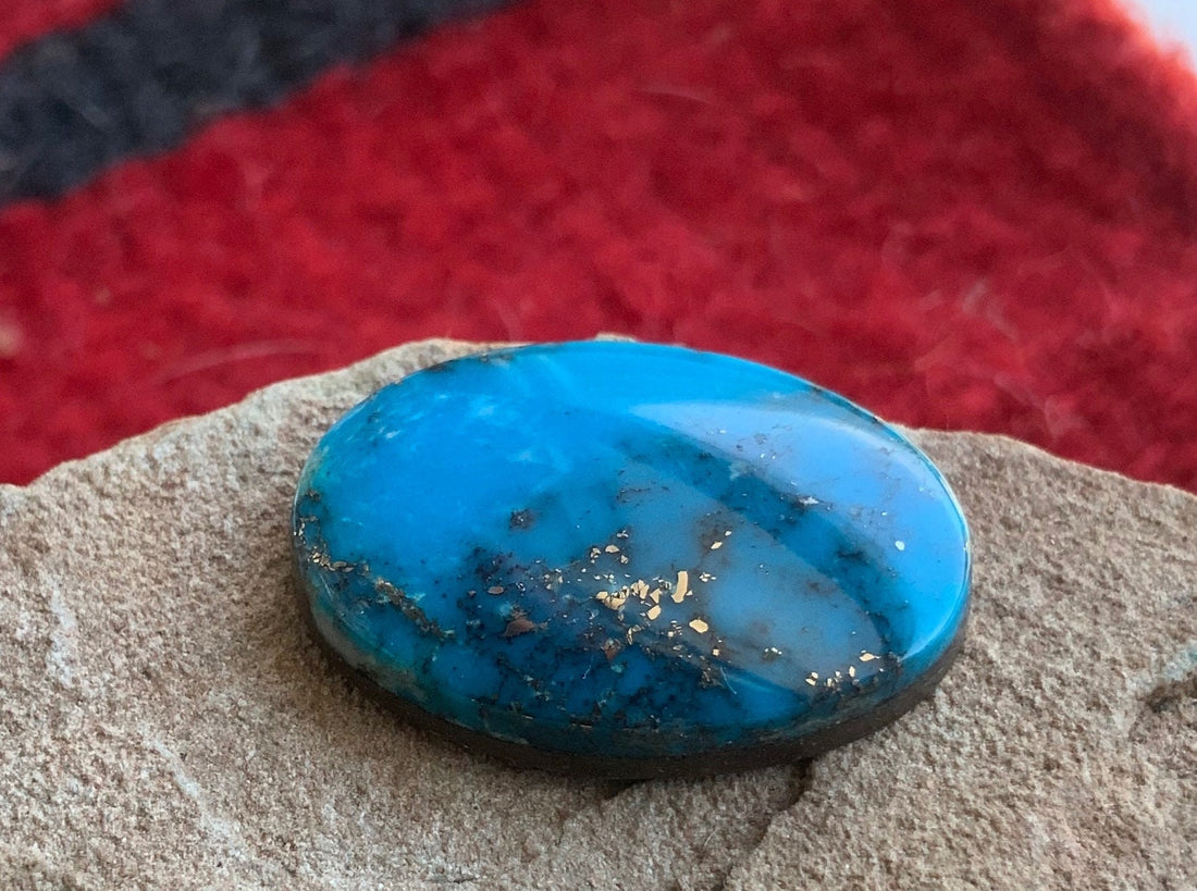 Ithaca Peak Turquoise High Grade Blue Oval Cabochon With Silver Pyrite #IP104