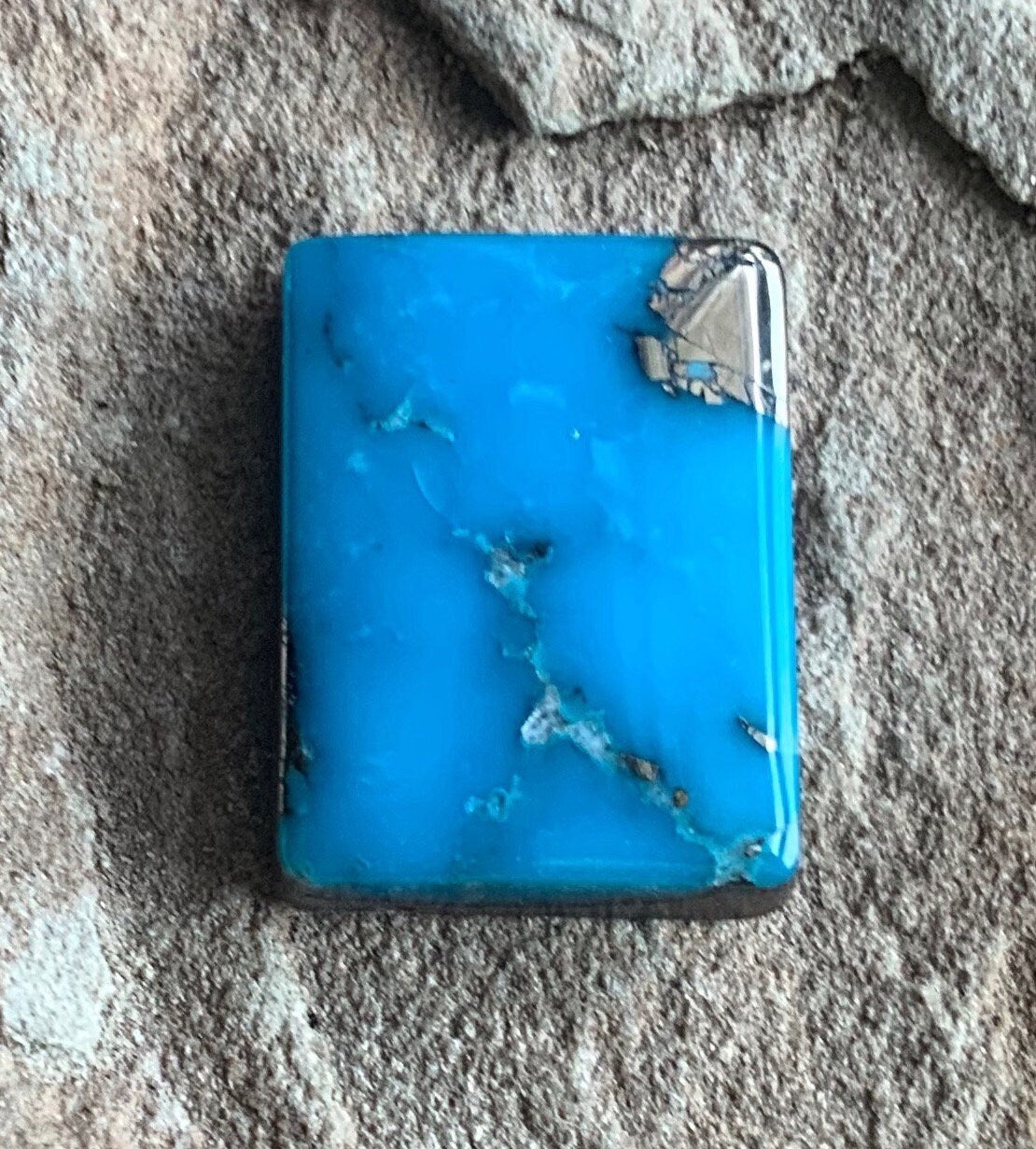 Ithaca Peak Turquoise High Grade Rectangle Cabochon With Silver Pyrite #IP143