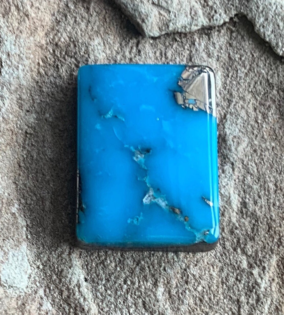 Beautiful Blue High Grade Ithaca Peak Turquoise Rectangle Cabochon With Silver Pyrite P143
