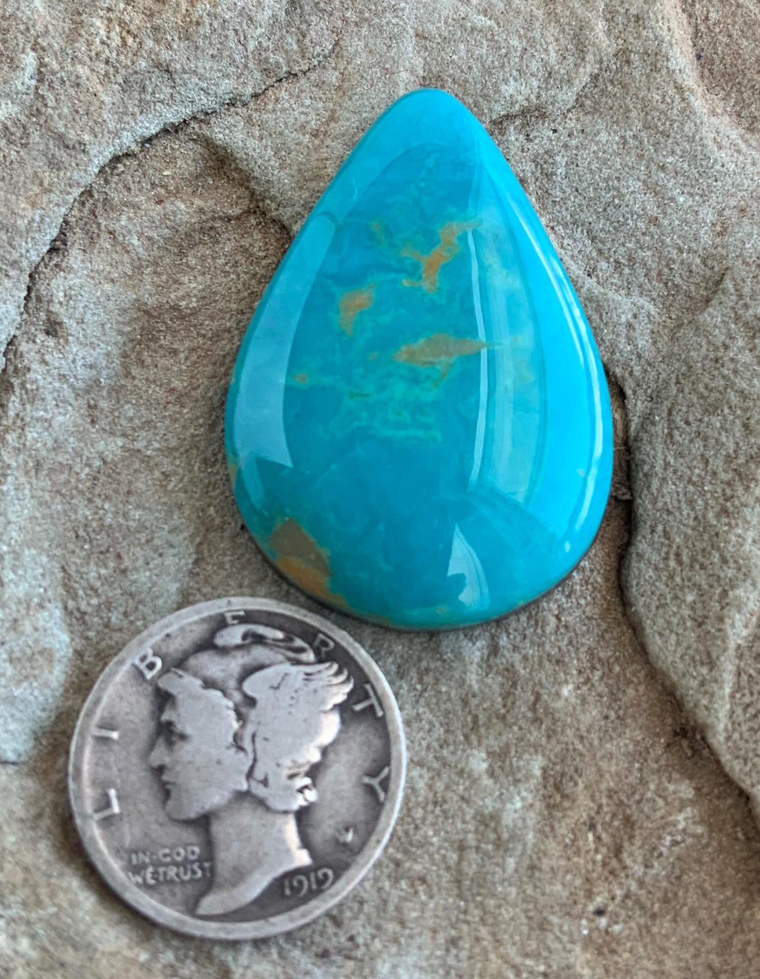 Beautiful Blue Royston Turquoise Teardrop Cabochon #R30