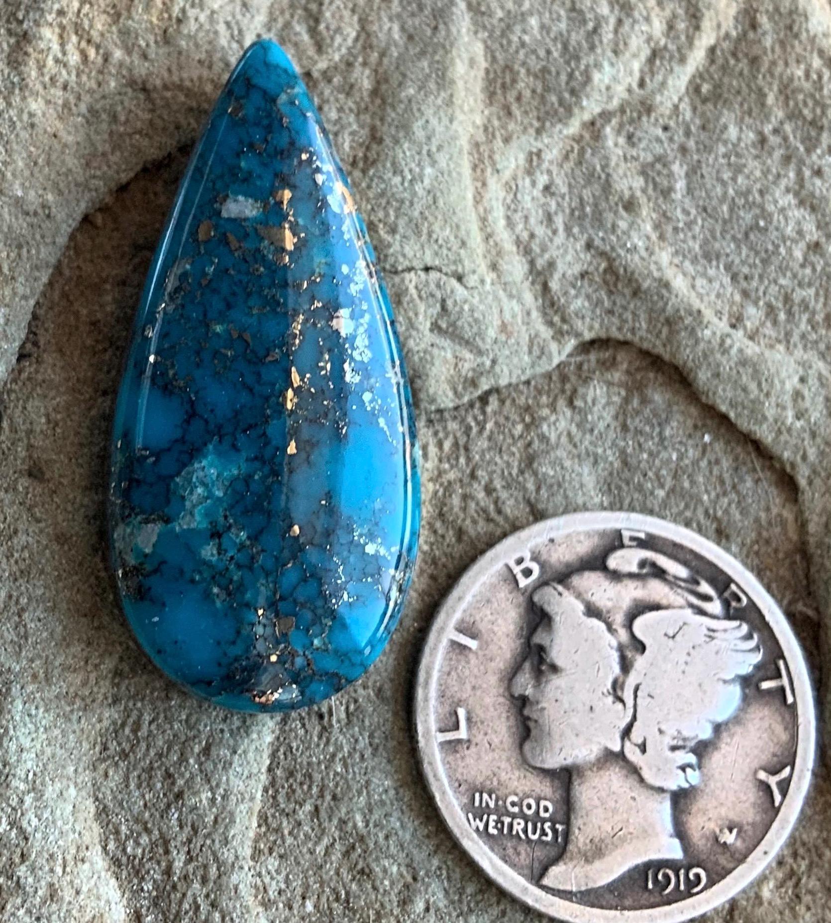 Beautiful High Grade Ithaca Peak Turquoise Teardrop Cabochon With Silver Pyrite & Quartz Inclusions