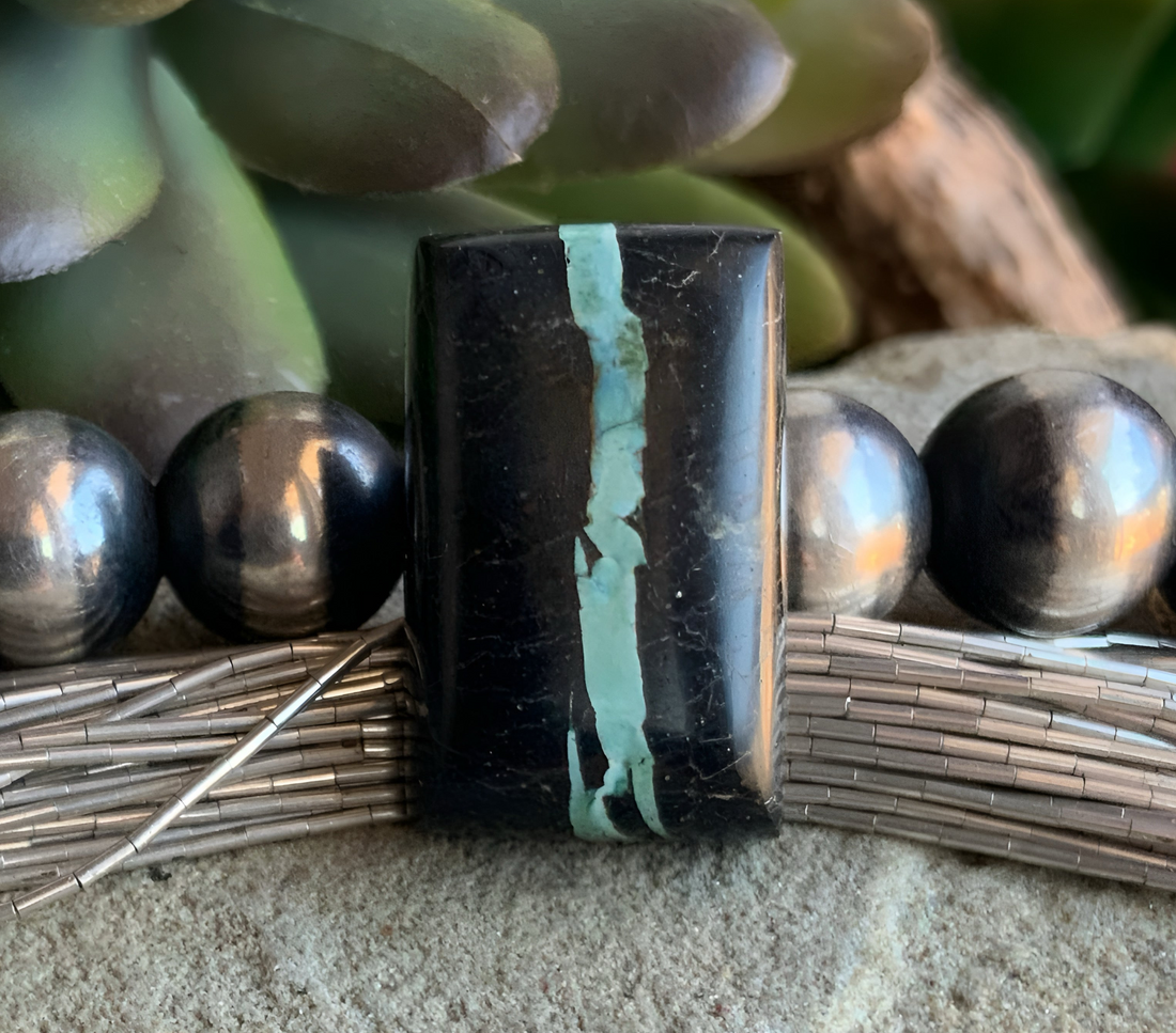 Natural Sierra Nevada Boulder Ribbon Turquoise Rectangular Cabochon