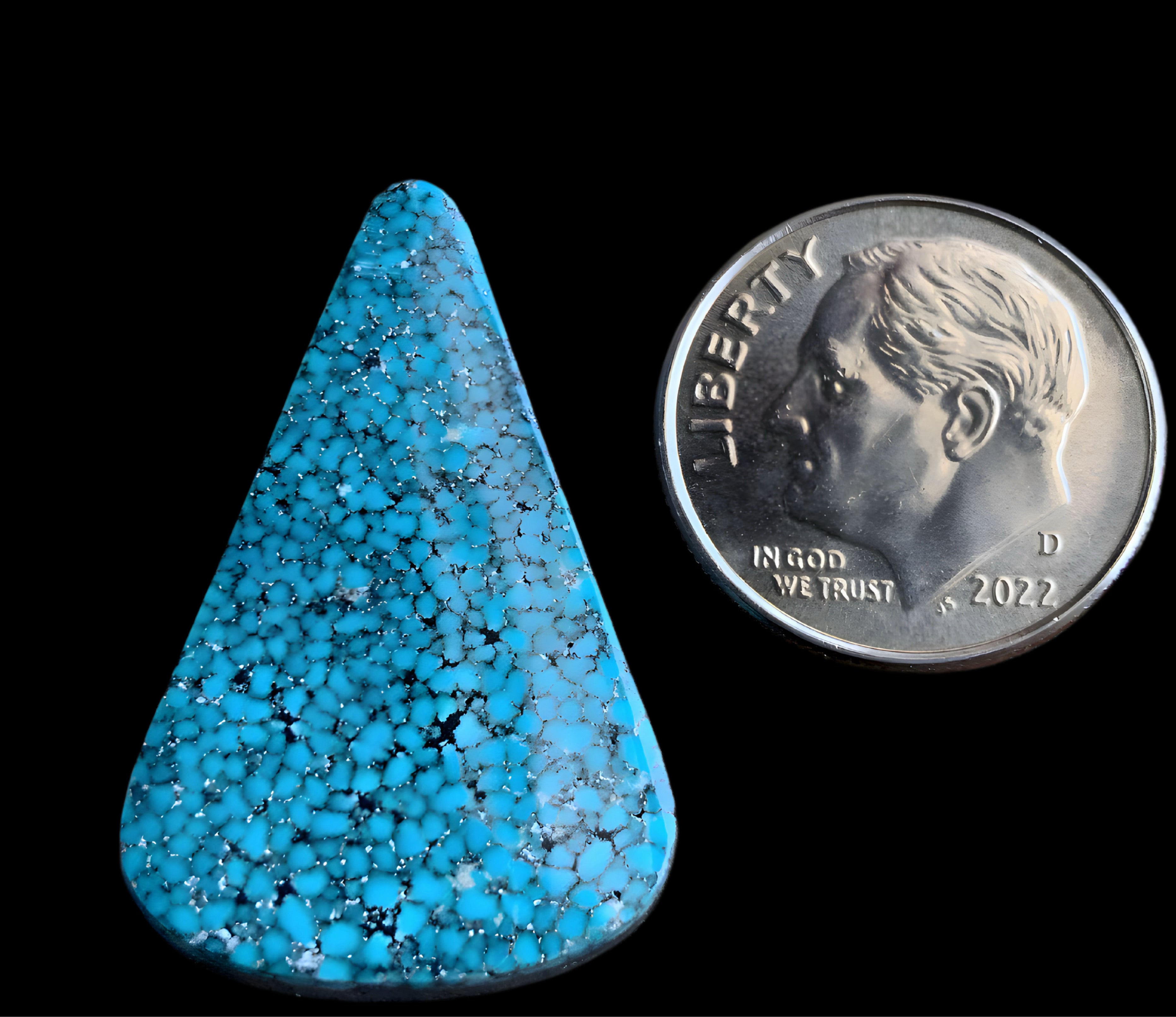 High Grade Black Web Kingman Turquoise Triangular Cabochon