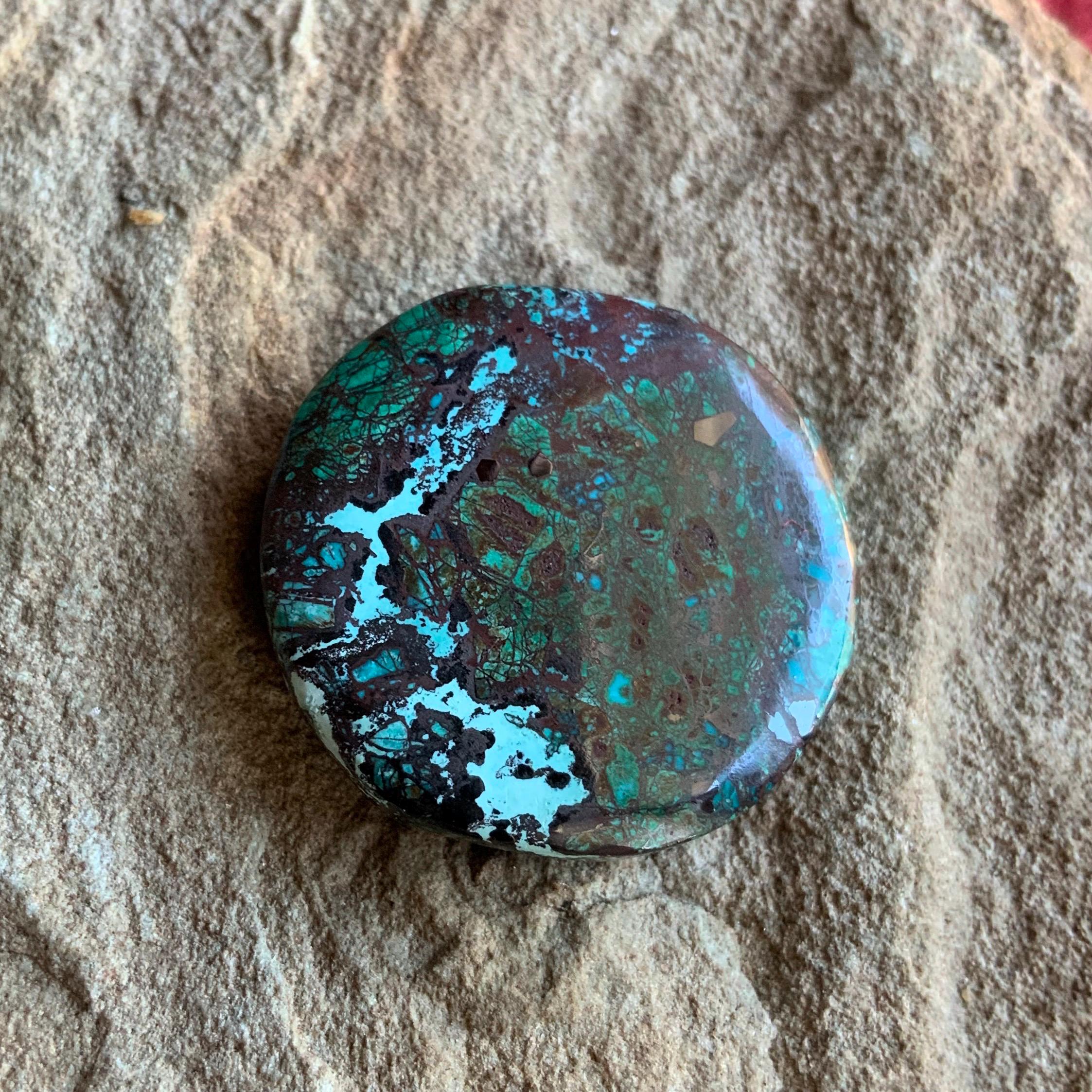 Colorful Sonoran Sunrise Chrysocolla Cuprite Round Cabochon