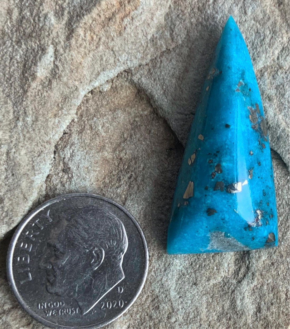 Gorgeous Blue Morenci Turquoise Triangular Cabochon with Pyrite