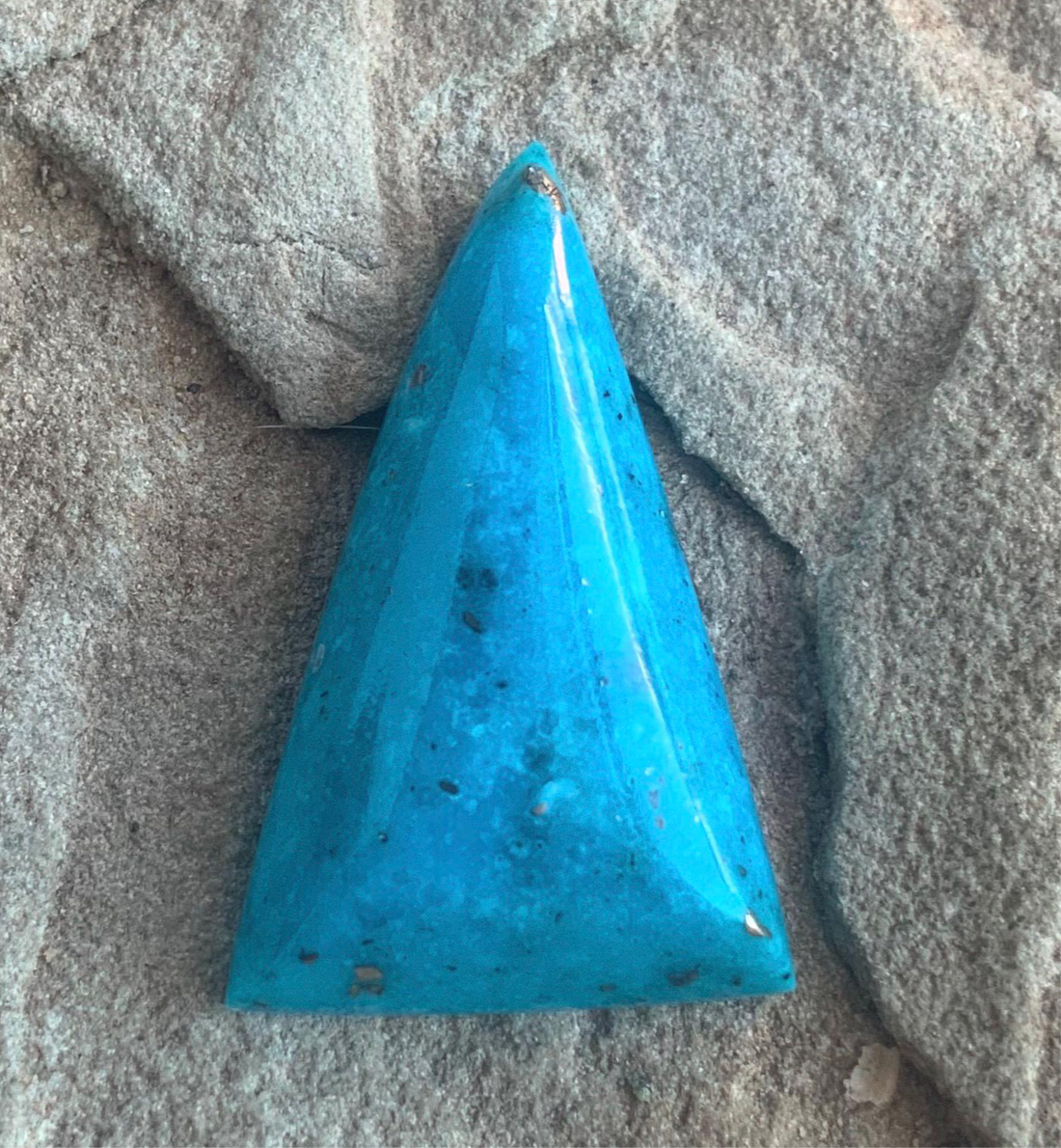 Gorgeous Blue Morenci Turquoise Triangular Cabochon with Pyrite