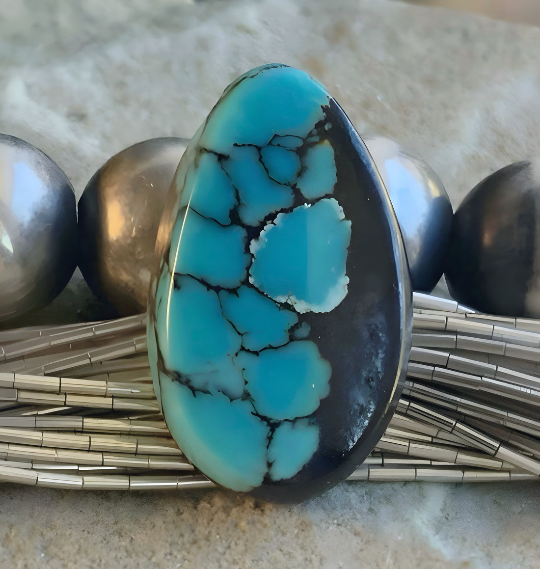 Bao Canyon Turquoise Vivid Blue Teardrop Cabochon