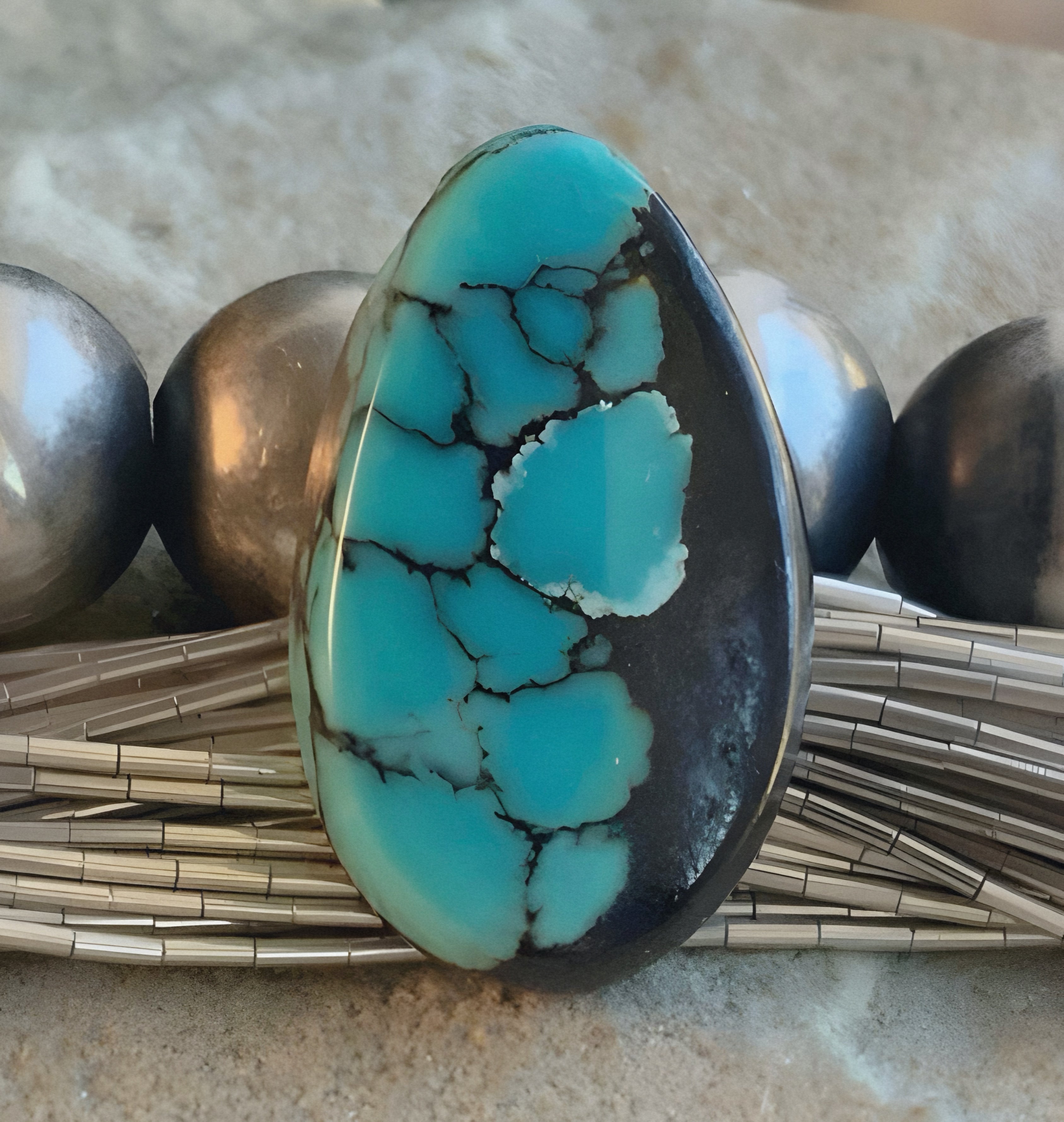 Bao Canyon Turquoise Vivid Blue Teardrop Cabochon