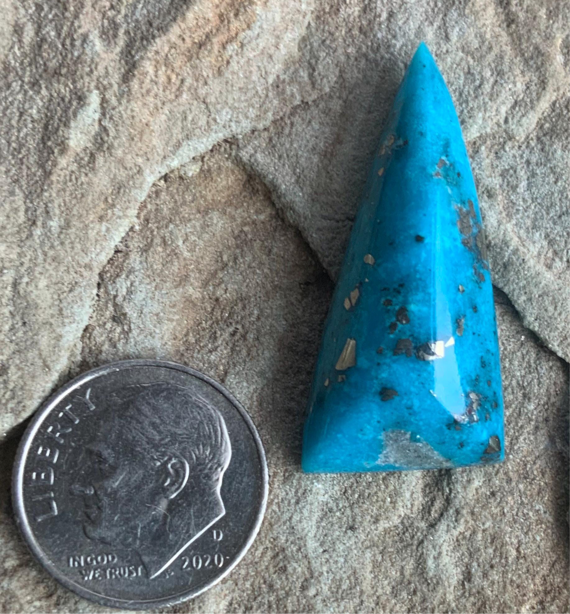 Gorgeous Blue Morenci Turquoise Triangular Cabochon with Pyrite
