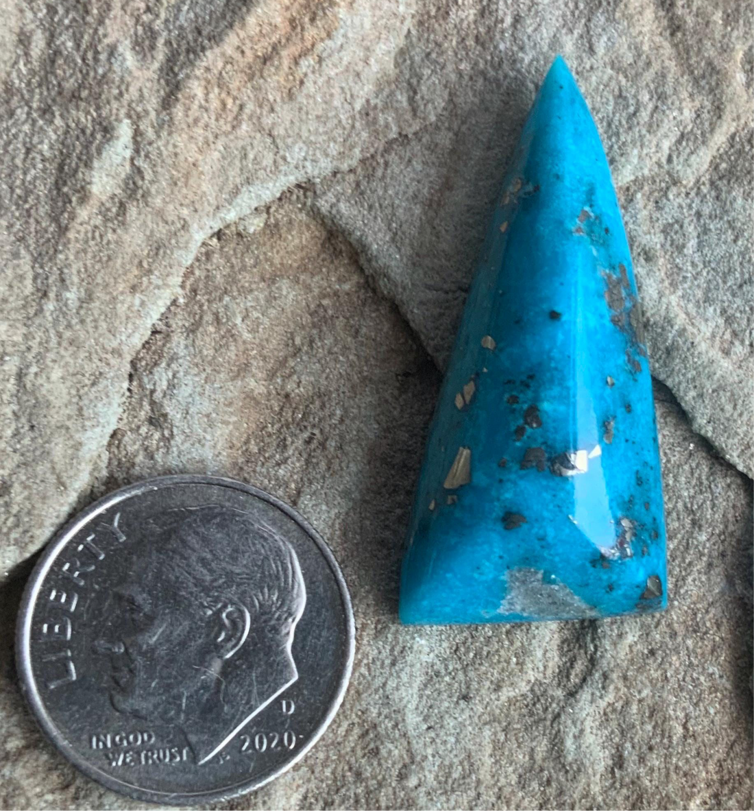 Gorgeous Blue Morenci Turquoise Triangular Cabochon with Pyrite