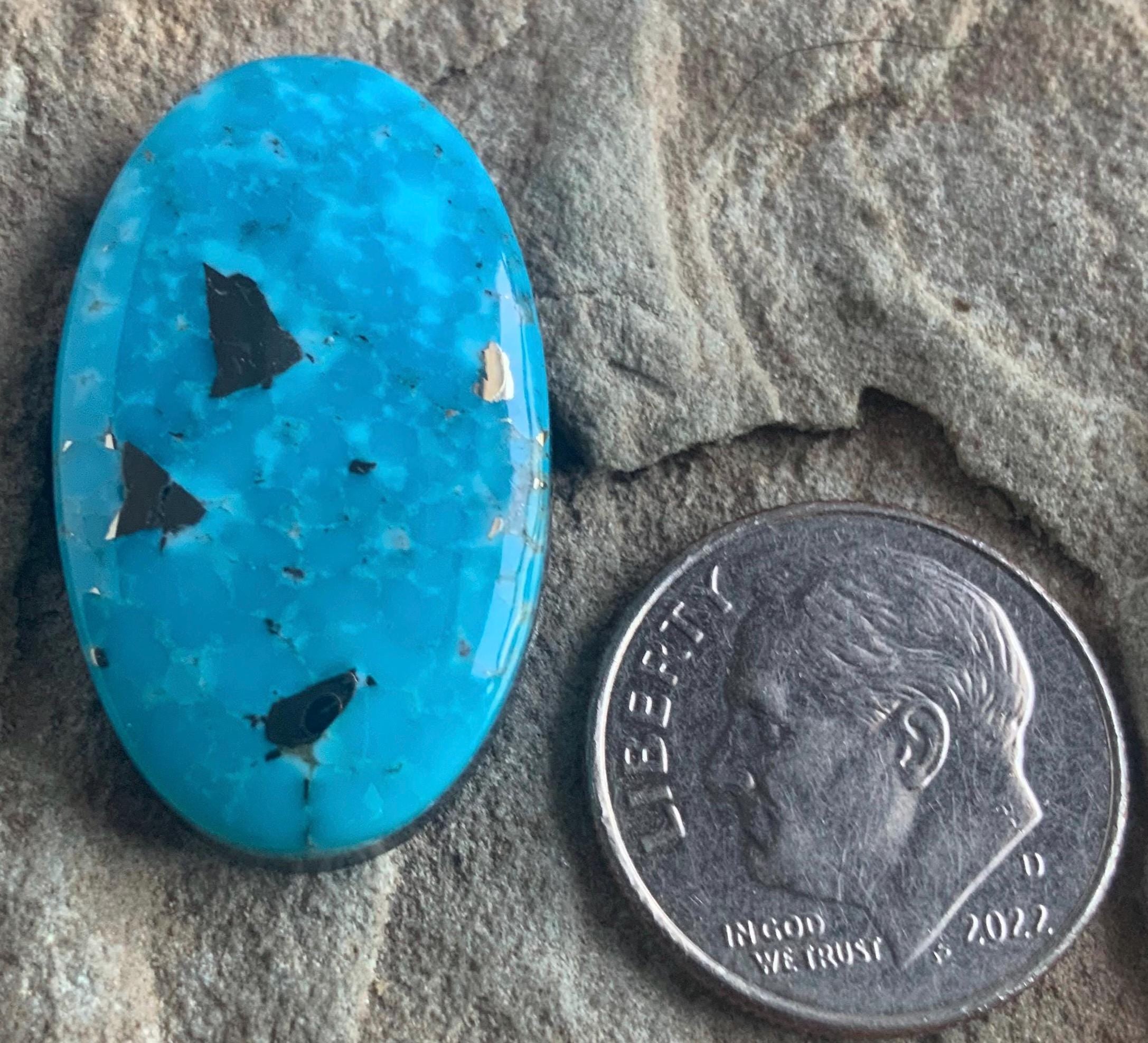 Ithaca Peak High Grade Turquoise Oval Cabochon With Silver Pyrite #IP117