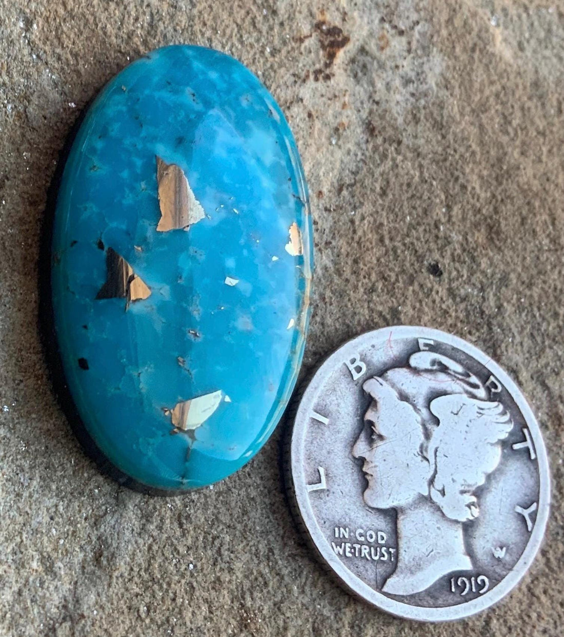 Ithaca Peak High Grade Turquoise Oval Cabochon With Silver Pyrite #IP117