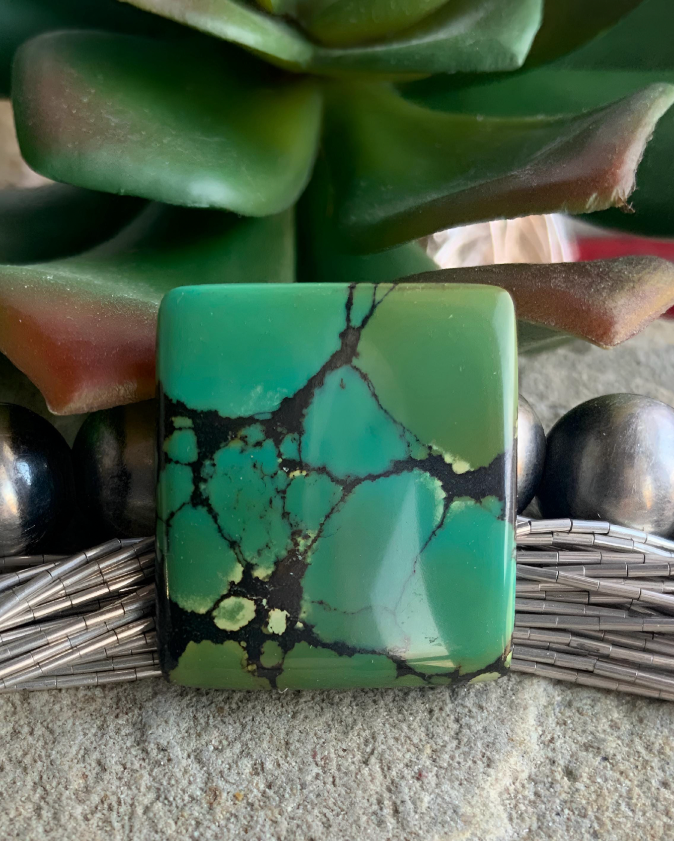 Bamboo Mountain Turquoise Green Rectangle Cabochon