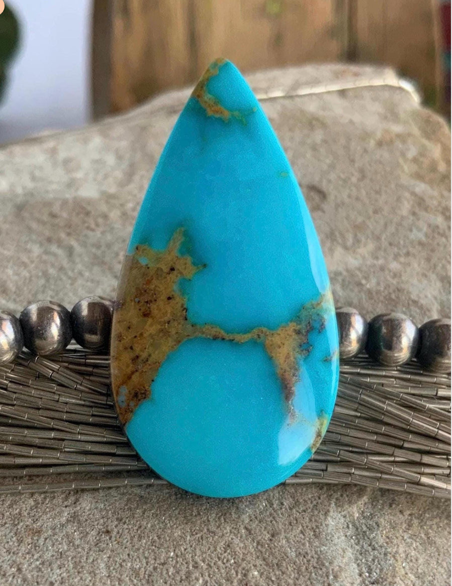 Natural Royston Turquoise Blue Teardrop Cabochon-Nevada Gemstone #R98