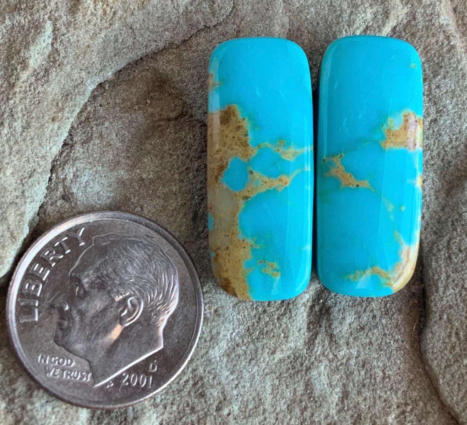 Beautiful Matching Kingman Turquoise Earring Pair or Set of Cabochons