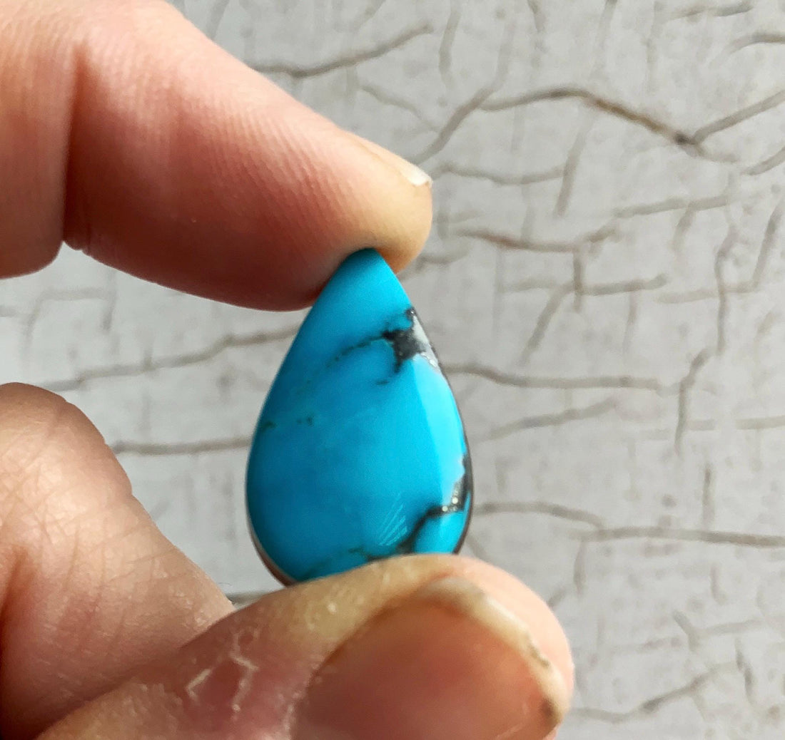 High Grade Blue Ithaca Peak Turquoise Teardrop Cabochon