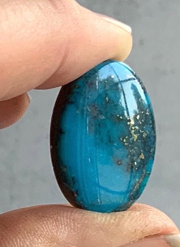 Ithaca Peak Turquoise High Grade Blue Oval Cabochon With Silver Pyrite #IP104