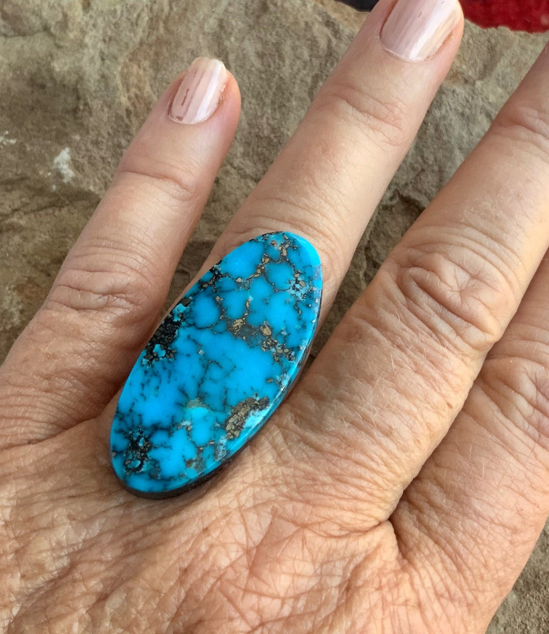 Ithaca Peak Turquoise High Grade Large Oval Cabochon With Silver Pyrite #IP120
