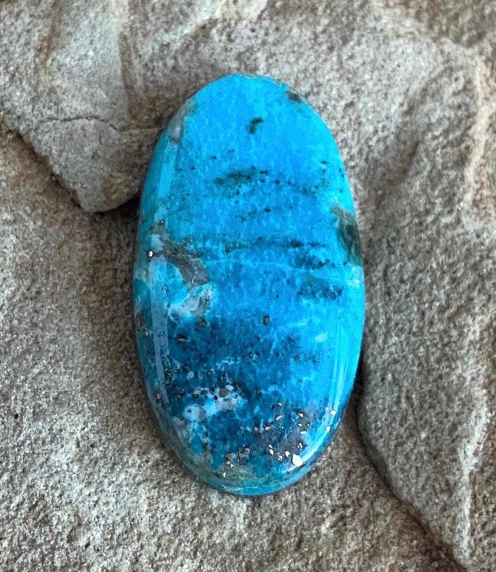 Beautiful Ithaca Peak Turquoise Oval Cabochon With Silver Pyrite and Quartz Inclusion-Arizona Gemstone #IP154