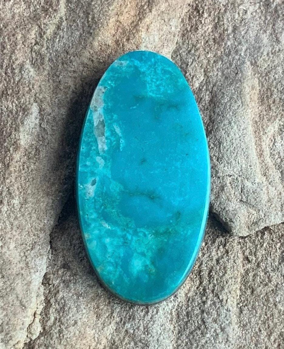 Beautiful Turquoise Mountain Turquoise Oval Cabochon With Quartz Inclusions