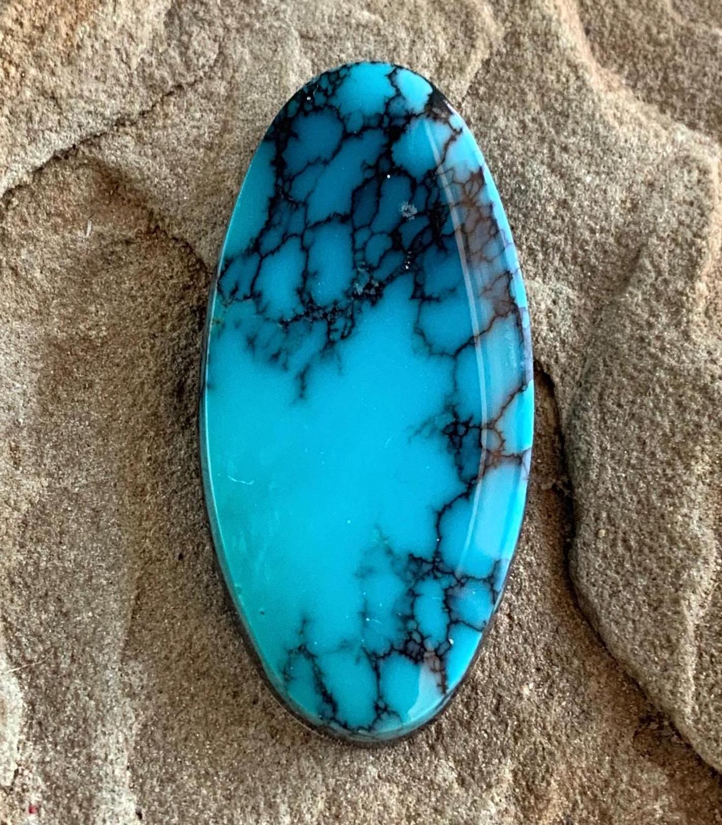High Grade Cloud Mountain Turquoise Long Oval Cabochon