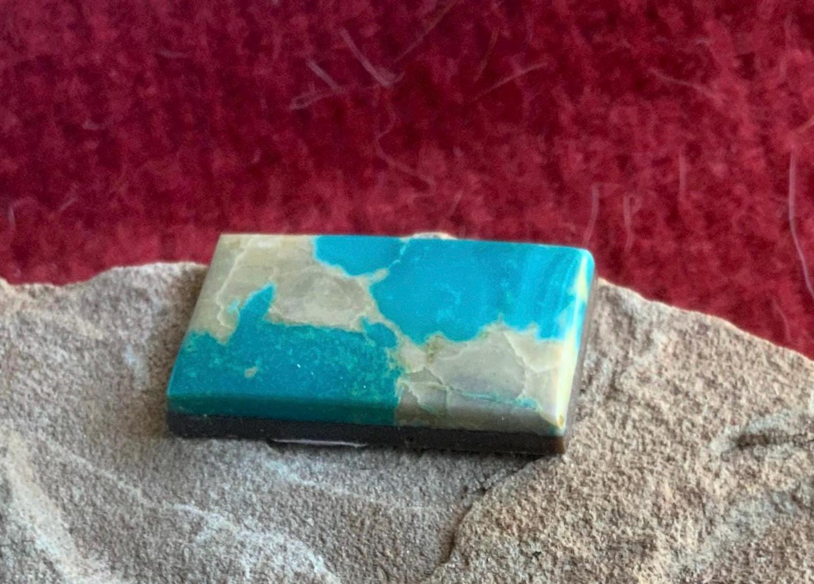 Beautiful Blue Royston Turquoise Rectangular Cabochon with Quartz Inclusions #R07