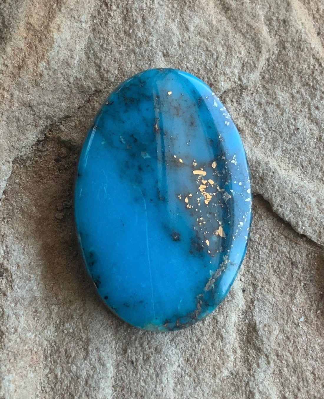 Ithaca Peak Turquoise High Grade Blue Oval Cabochon With Silver Pyrite #IP104