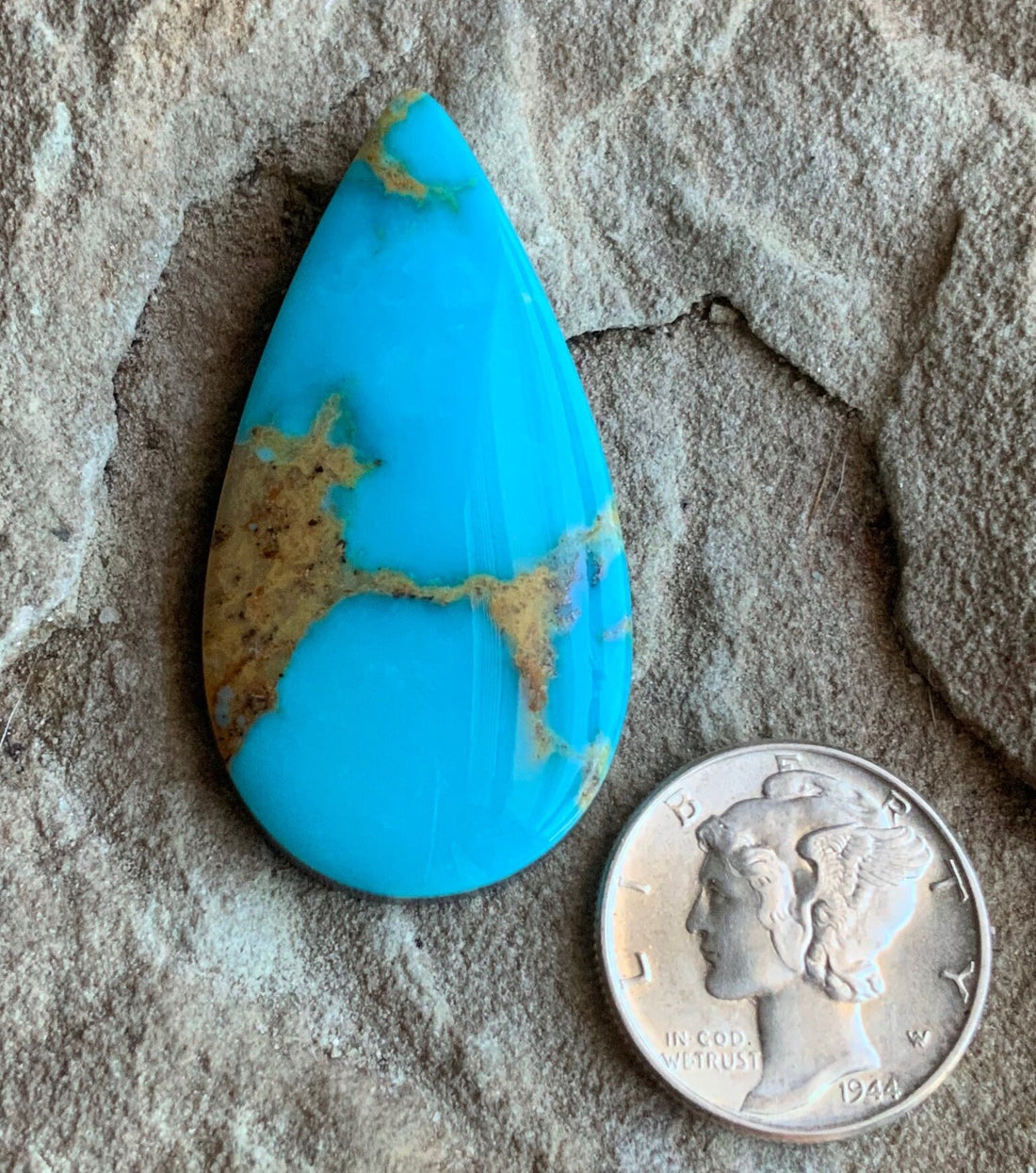 Natural Royston Turquoise Blue Teardrop Cabochon-Nevada Gemstone #R98