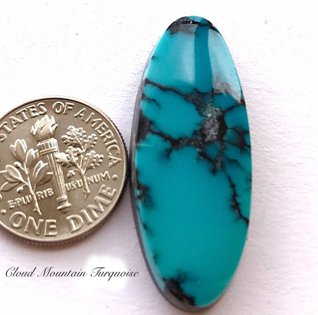 Gorgeous High Grade Cloud Mountain Turquoise Long Oval Blue Cabochon