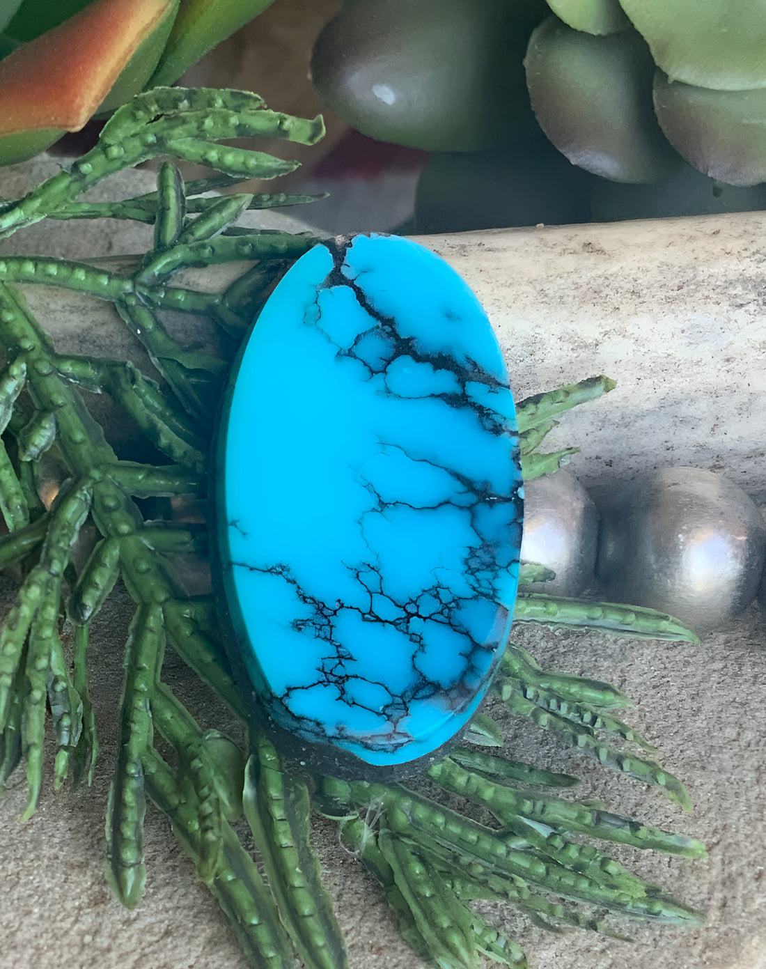 Cloud Mountain Turquoise High Grade Long Oval Cabochon