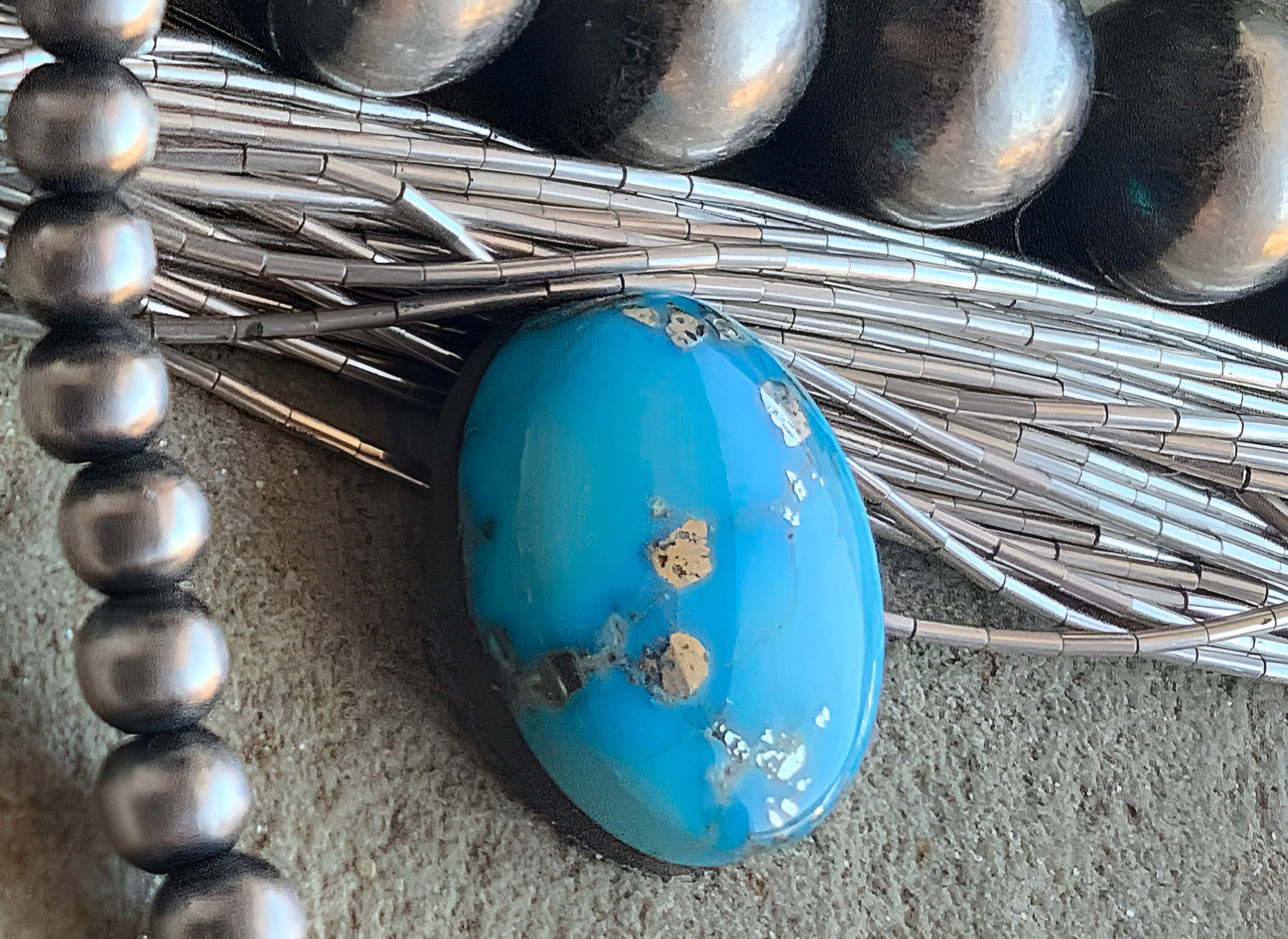 Whitewater Turquoise Oval With Silver Pyrite