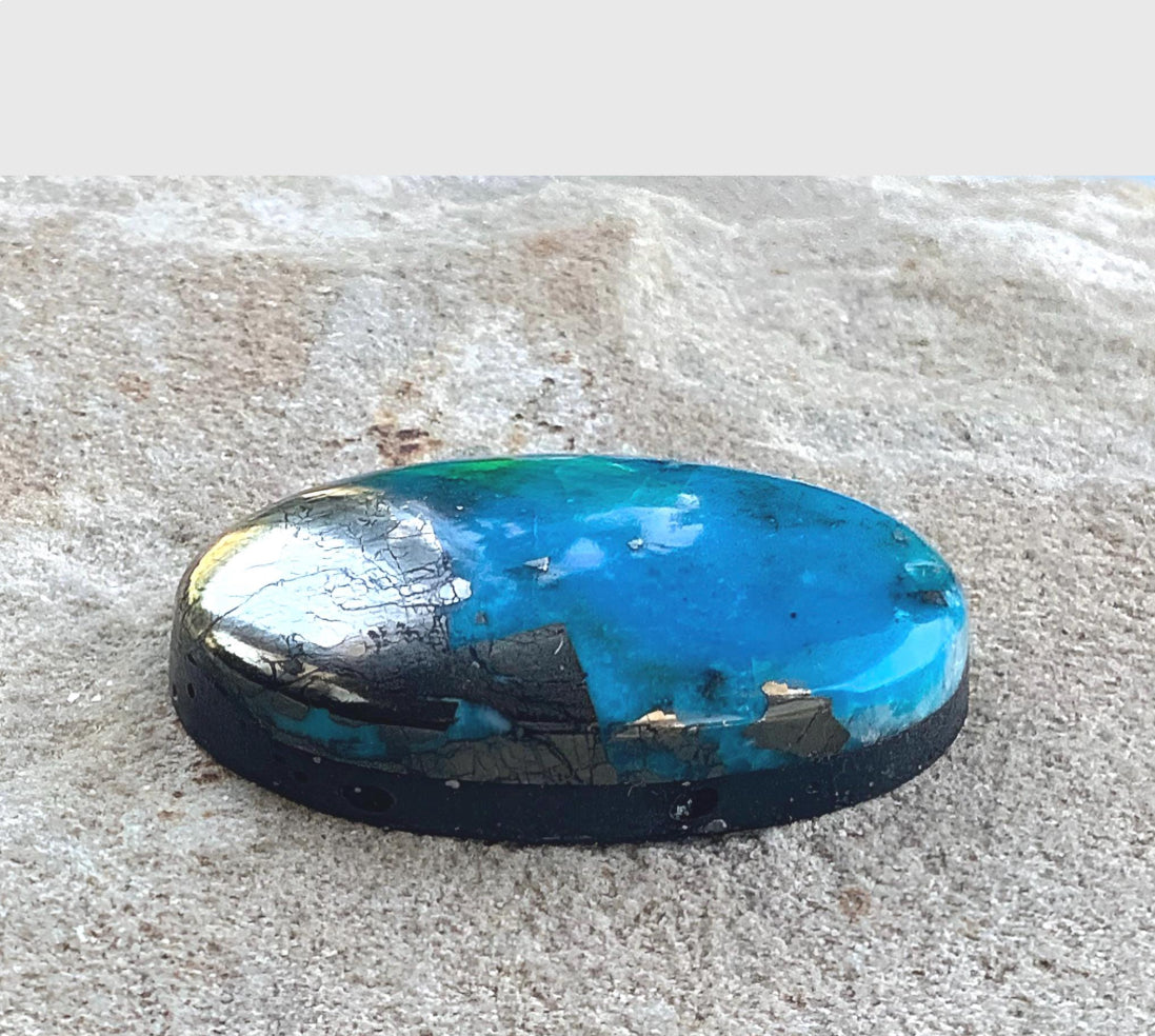 Ithaca Peak Turquoise High Grade Oval Cabochon With Pyrite-Arizona Gemstone #IP121