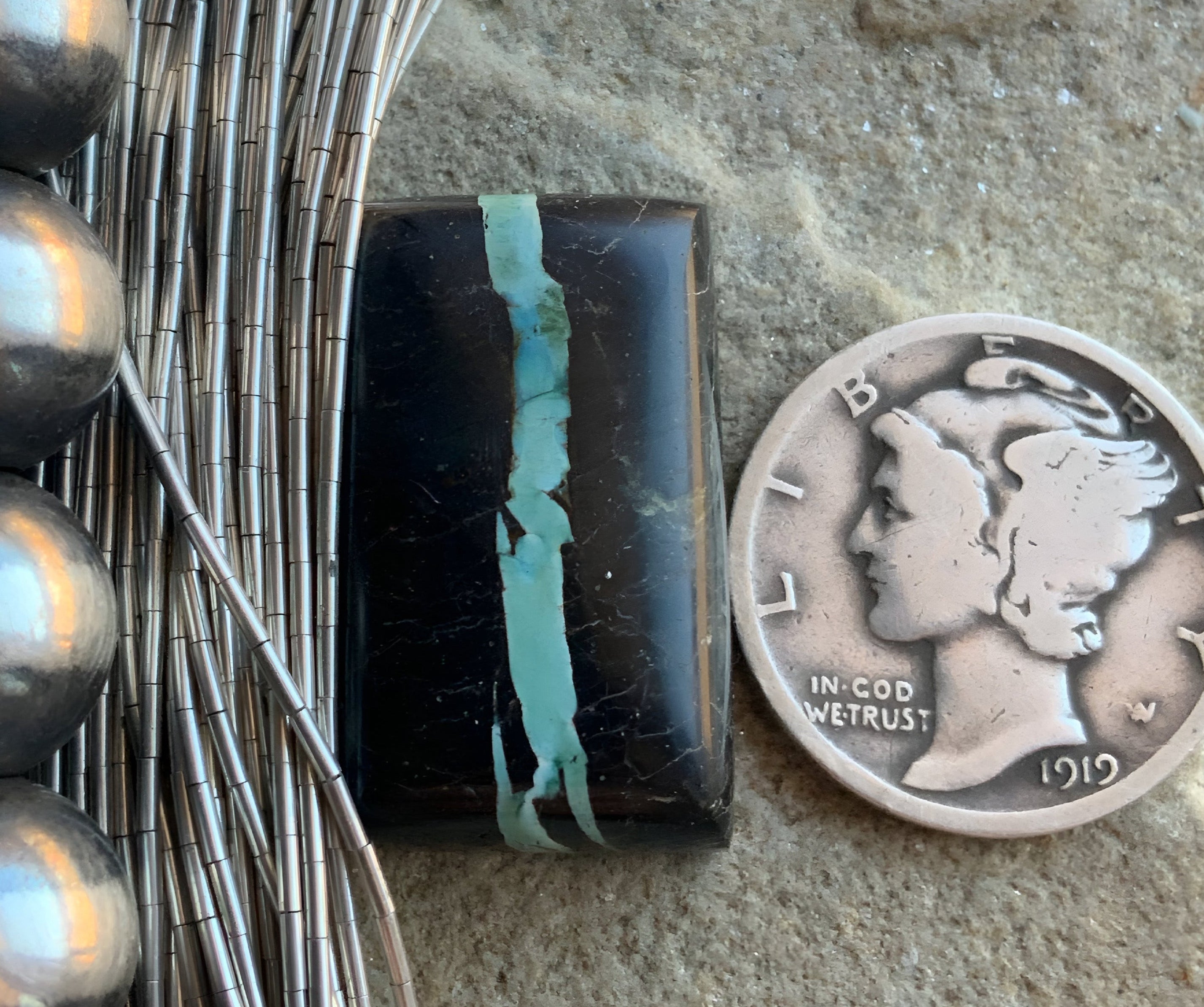 Natural Sierra Nevada Boulder Ribbon Turquoise Rectangular Cabochon