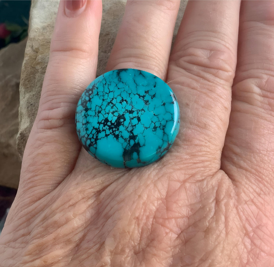 Beautiful Large Round Hubei Turquoise Cabochon
