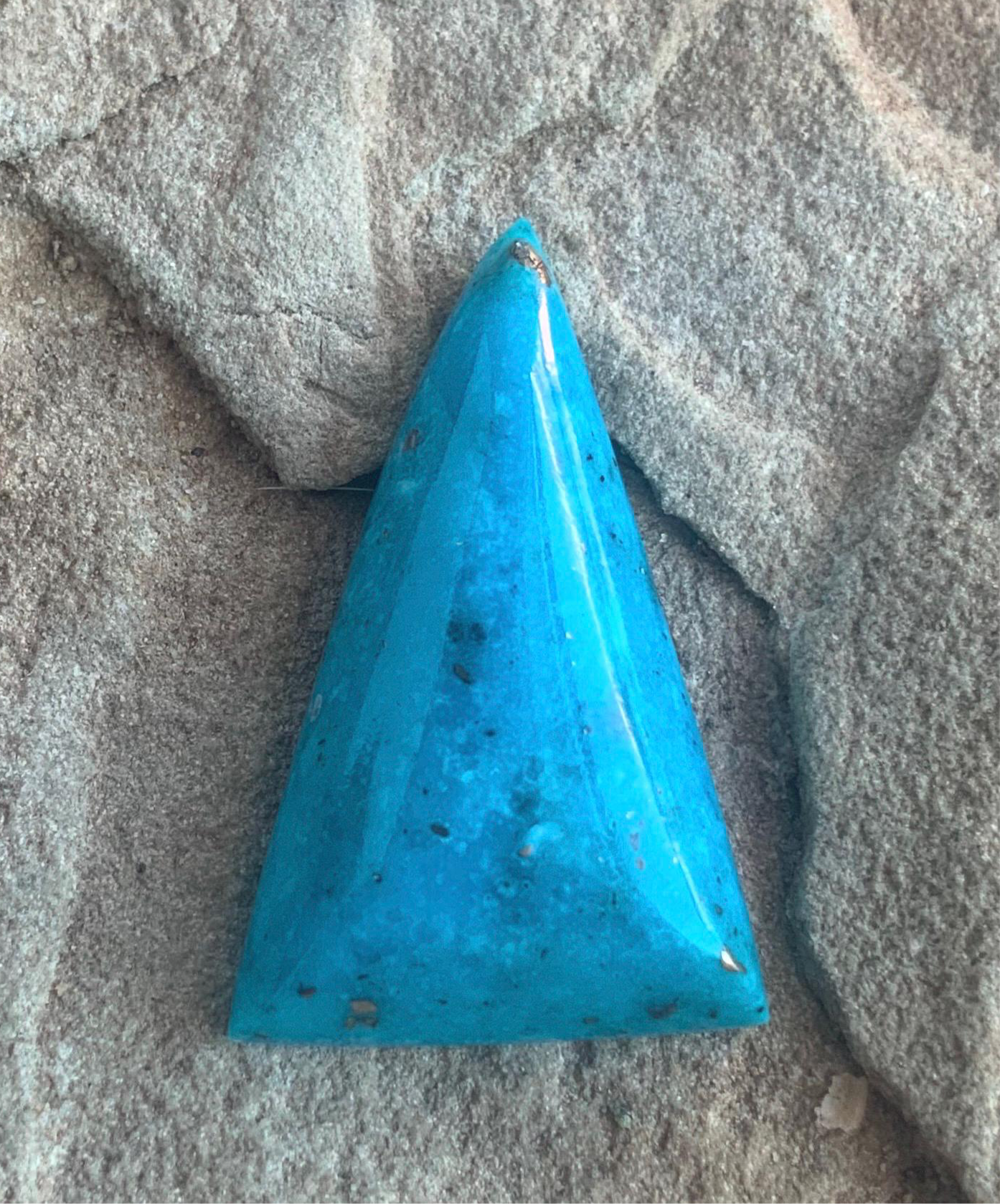 Gorgeous Blue Morenci Turquoise Triangular Cabochon with Pyrite
