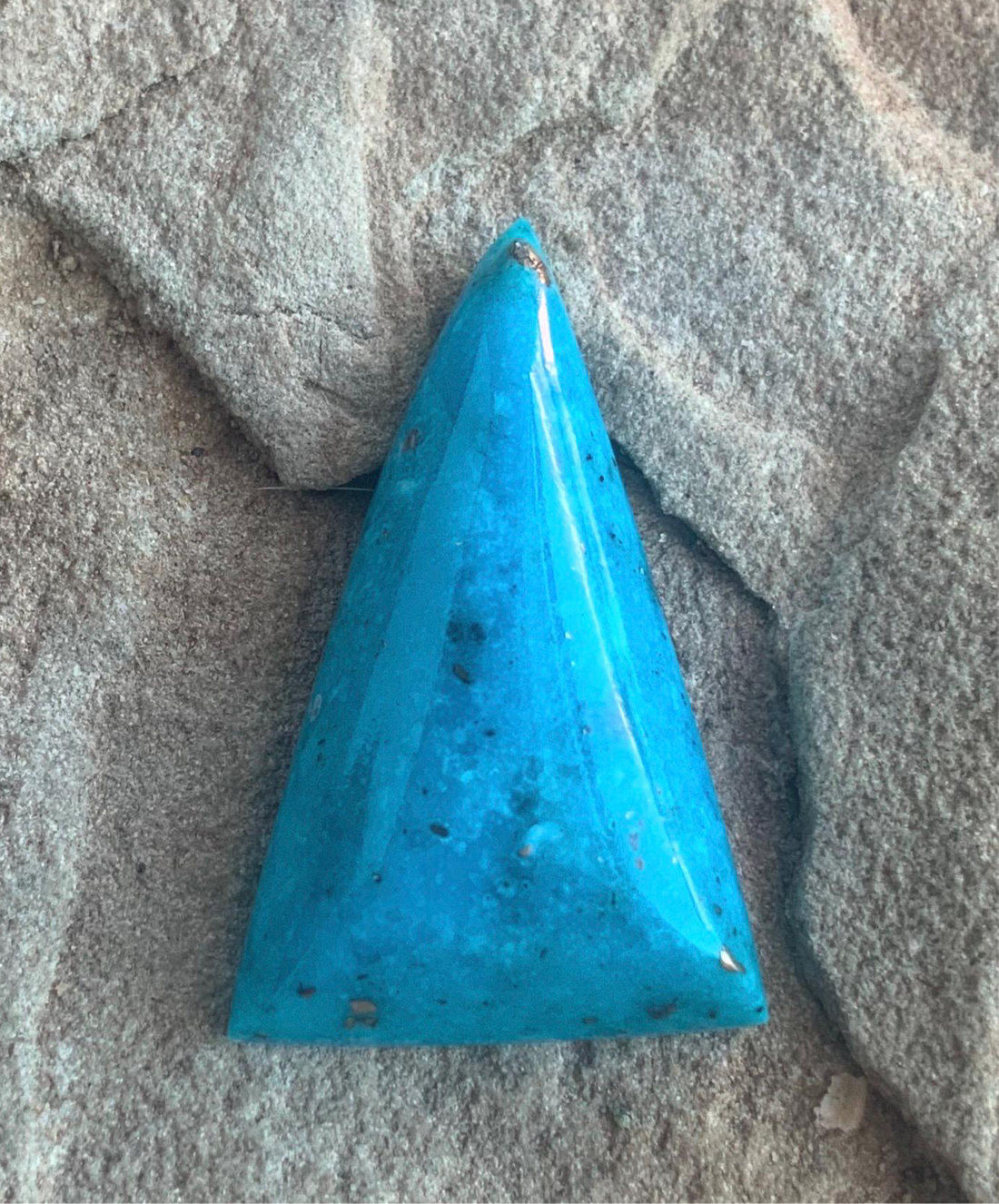 Gorgeous Blue Morenci Turquoise Triangular Cabochon with Pyrite