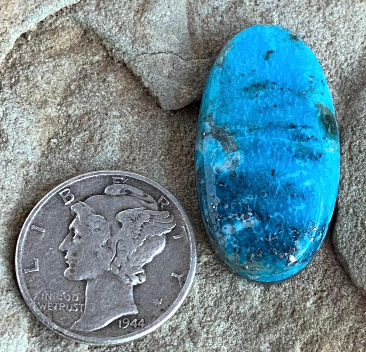Beautiful Ithaca Peak Turquoise Oval Cabochon With Silver Pyrite and Quartz Inclusion-Arizona Gemstone #IP154