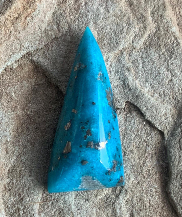 Gorgeous Blue Morenci Turquoise Triangular Cabochon with Pyrite