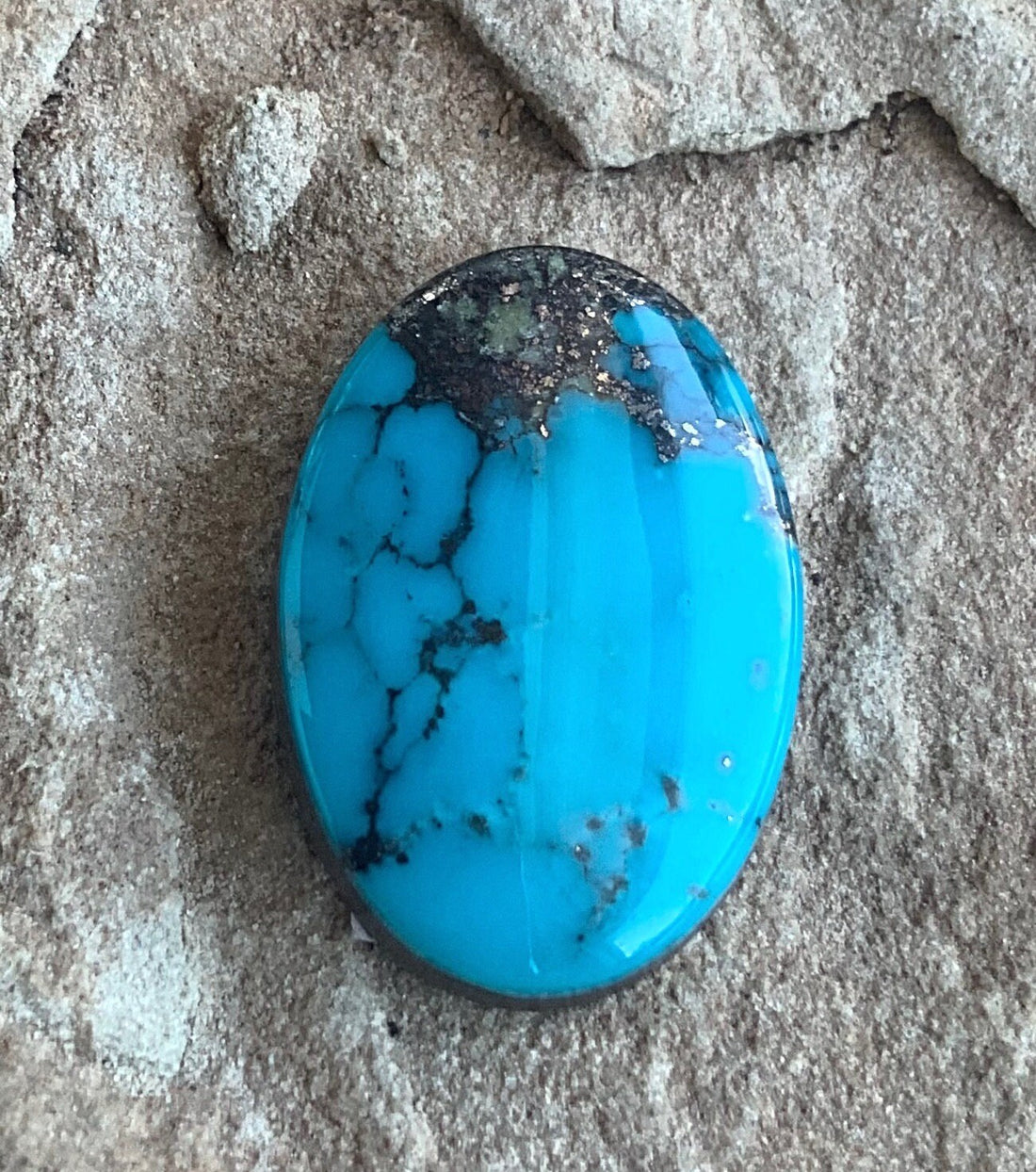 Ithaca Peak Turquoise High Grade Oval Cabochon With Silver Pyrite & Quartz Inclusions #IP102